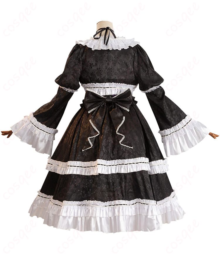 商品背面のコスプレ衣装。背面のディテール、背部蝶結びがよく見え、デザインにこだわりを感じる一枚。