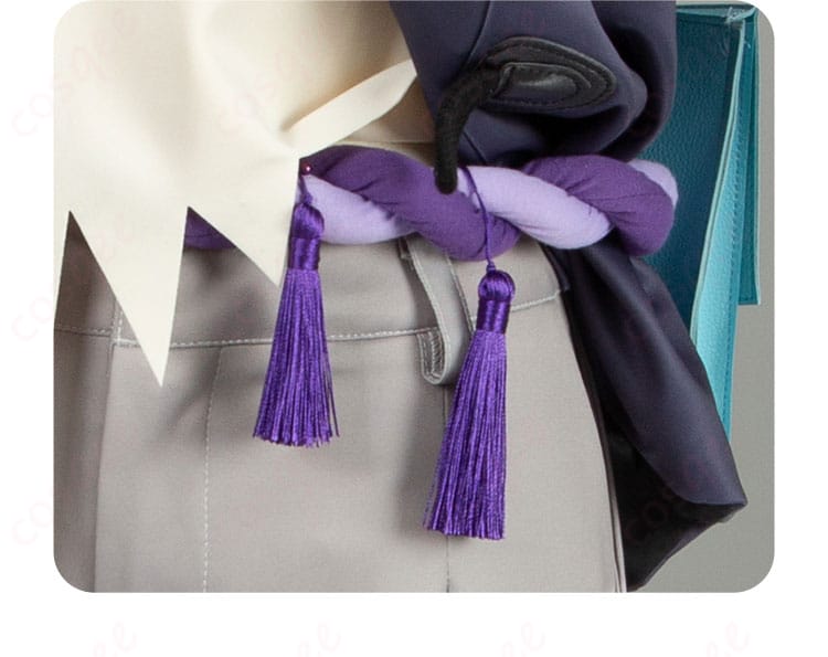 腰間の紐と流蘇装飾のディテール画像 - コスプレ衣装の特徴的な腰飾りと流蘇デザイン