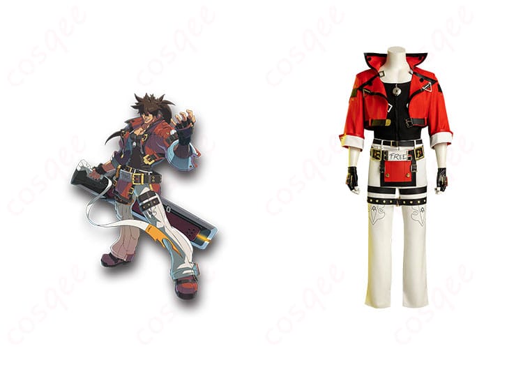 ギルティギア ストライヴ ソル=バッドガイ コスプレ衣装 正面とキャラクターの詳細な再現。コスプレ衣装の特徴がよくわかる写真です。