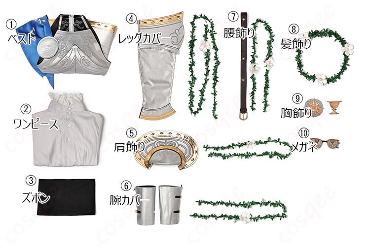 セット内容の展示 - 衣装セット全体のアイテム一覧