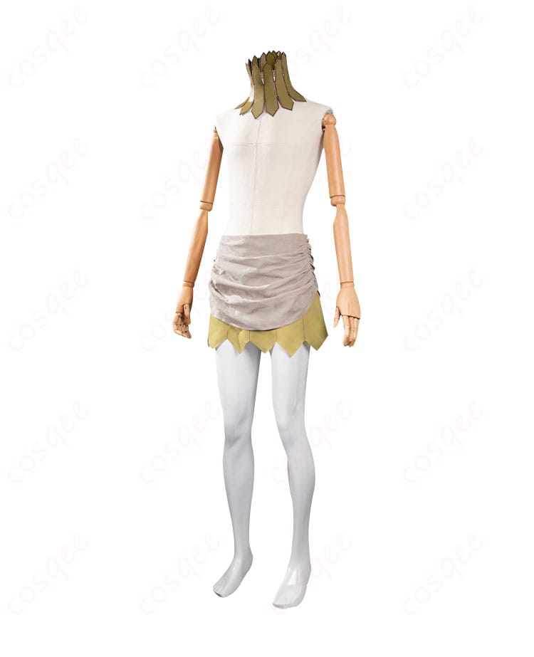 ダンジョン飯 リシオン コスプレ衣装 左側の詳細。衣装全体のバランスと装飾が美しく表現。