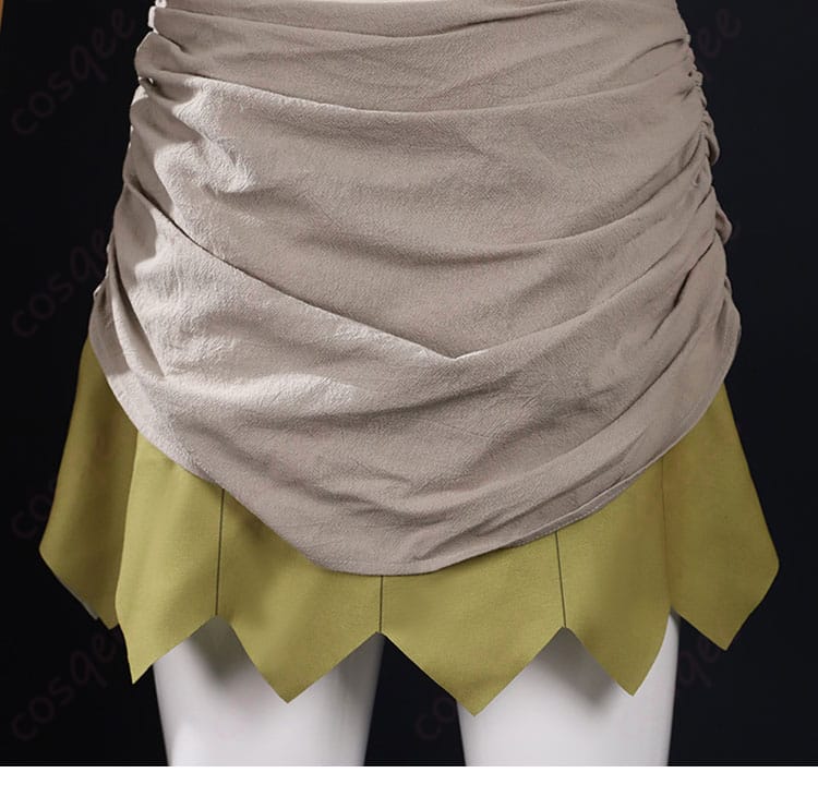 ダンジョン飯 リシオン コスプレ衣装 スカートの装飾の詳細。美しい刺繍とデザインで個性を表現。