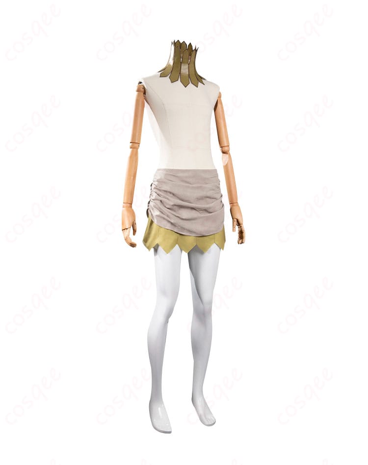 ダンジョン飯 リシオン コスプレ衣装 右側の詳細。スカートのシルエットと腰部のデザインが際立つ。