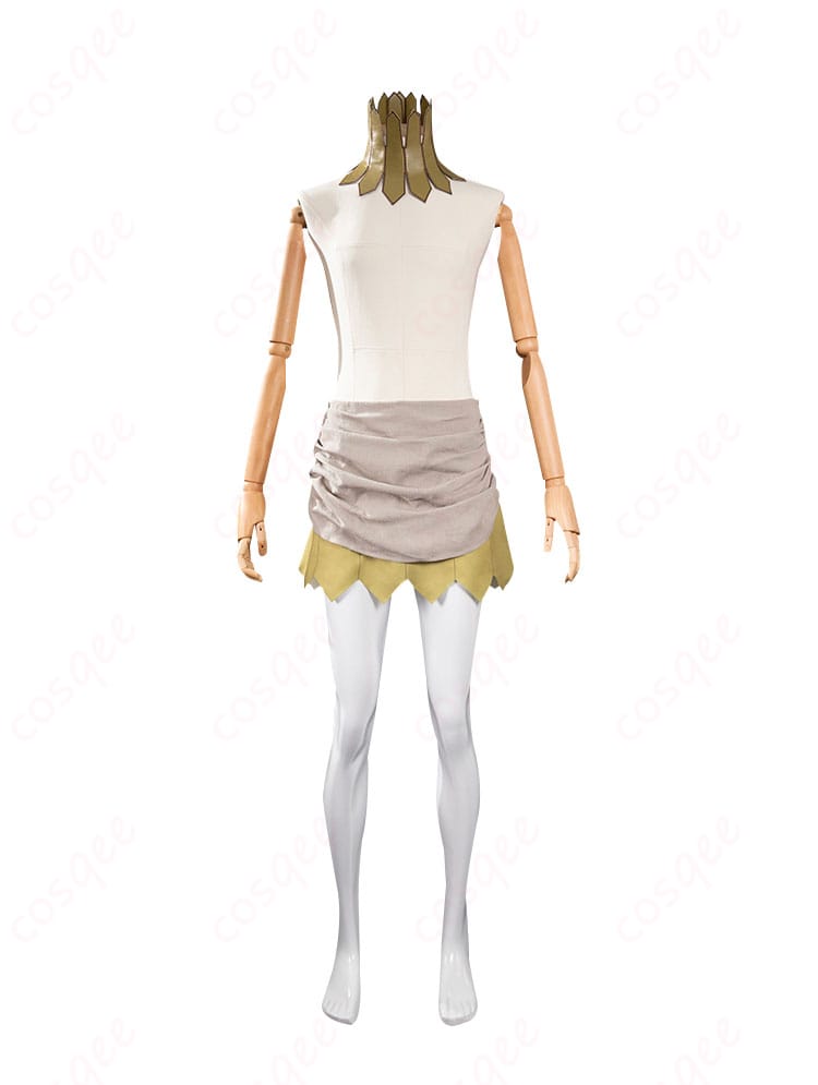 ダンジョン飯 リシオン コスプレ衣装 正面図。エルフ耳と首飾りが目を引く魅力的なデザイン。