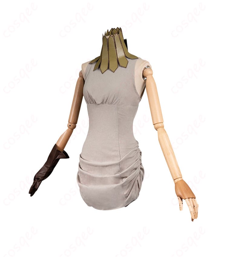 ダンジョン飯 フレキ コスプレ衣装 左側からのビュー。精密な裁縫と高品質な素材が際立つ。