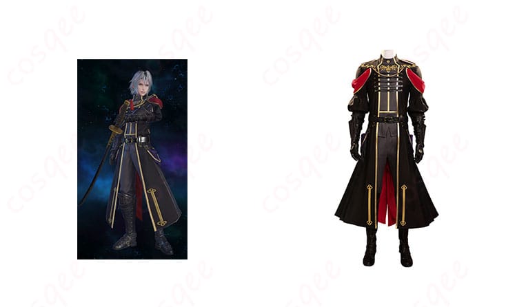 商品正面とキャラクターセフィロスの画像 - 神羅軍正礼装コスプレ衣装の正面をリアルに再現。