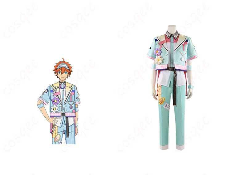 あんさんぶるスターズ!! ハッピーチャーム衣装 明星スバル 春川宙 漣ジュン コスプレ衣装 正面とキャラクターの比較画像
