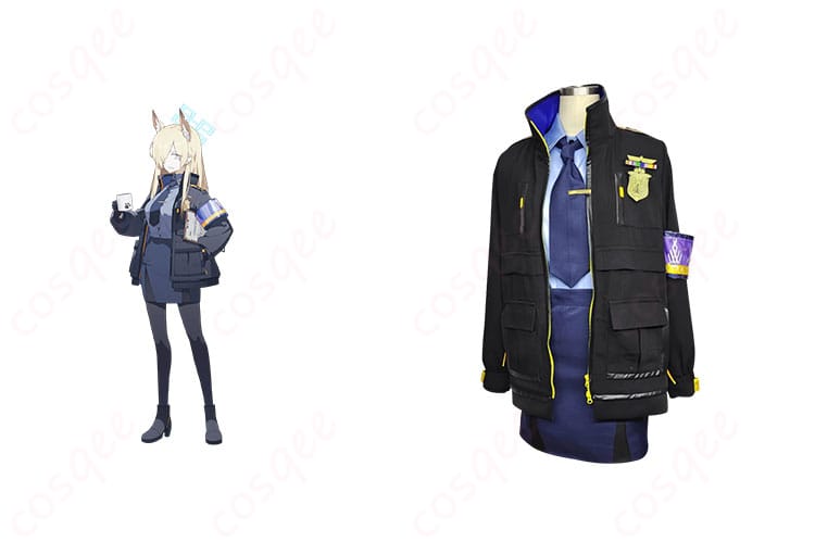 ブルーアーカイブ 尾刃カンナ コスプレ衣装 正面とキャラクターの合わせた画像。高精度再現で、コスプレイベントに最適な一着です。