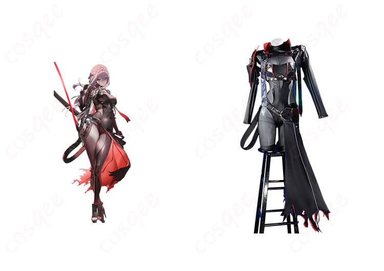 勝利の女神:NIKKE 紅蓮(ピルグリム) ブラックシャドウ コスプレ衣装 - キャラクターと共演した正面画像。高忠実度再現のコスプレ衣装。
