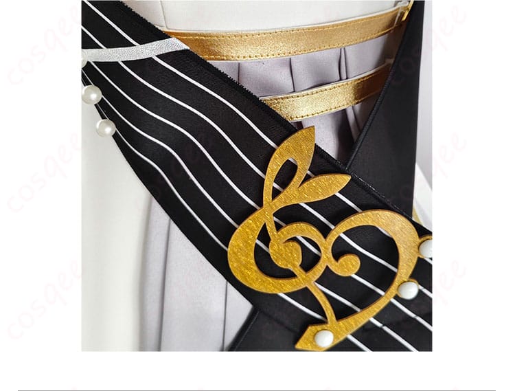 守月スズミのコスプレ衣装全体の装飾ディテール。高品質な刺繍とアクセサリー。