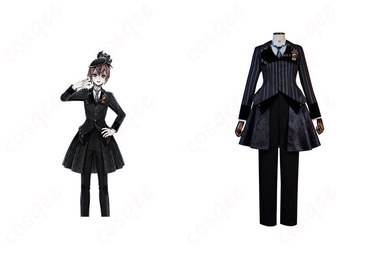ツイステッドワンダーランドのリドル・ローズハートのコスプレ衣装の正面とキャラクターの組み合わせ画像。コスプレイベントに最適なデザイン。