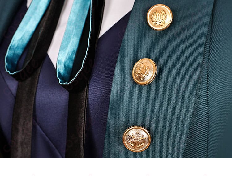 ホタルの衣装の衣領のボタン装飾。高級感のあるボタンが美しい。