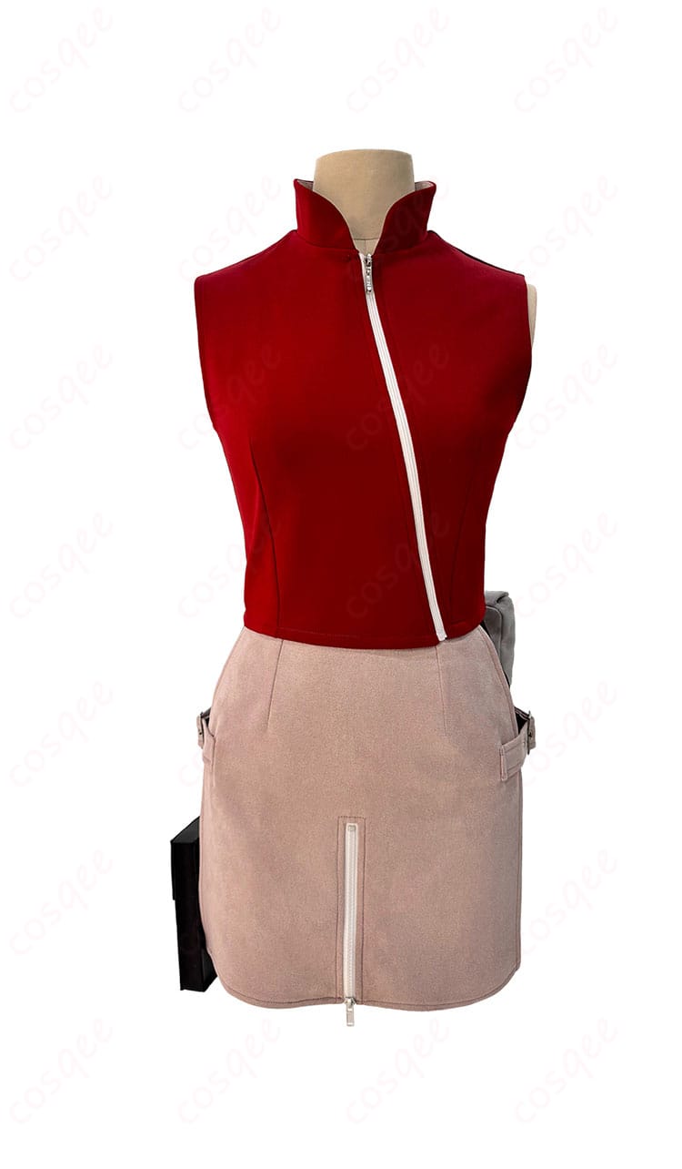 春野サクラ コスプレ衣装 正面図、ナルト 疾風伝のキャラクターのリアルな再現。コスプレイベントに最適なデザイン。