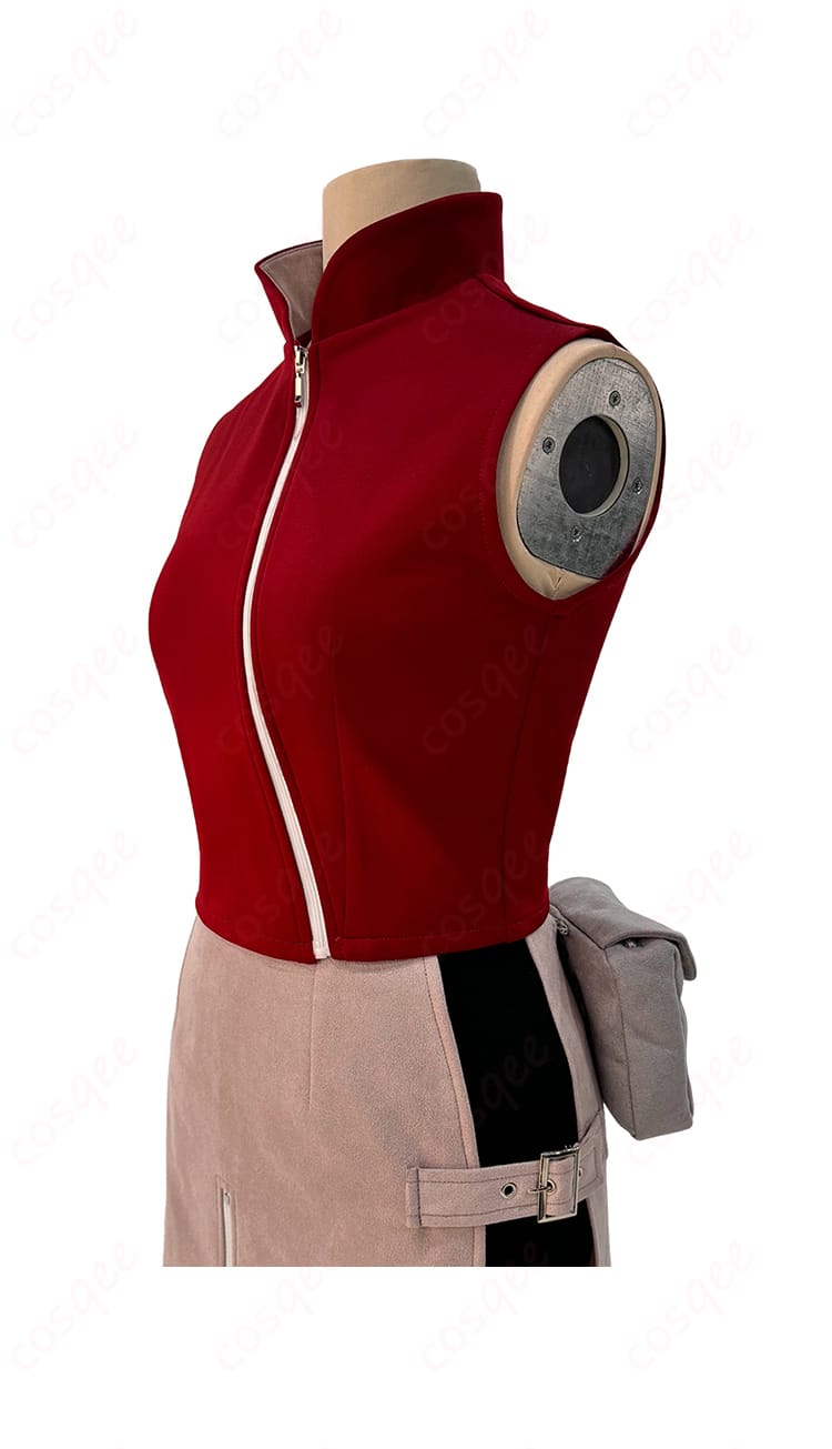 春野サクラ コスプレ衣装 侧面图、ナルト 疾風伝キャラクターの詳細なデザイン。正確なディテールで魅力的なコスプレ衣装。