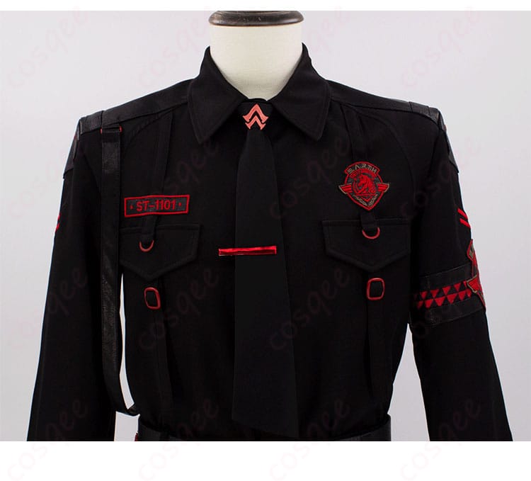 領口のデザインとネクタイの結び目のディテール。