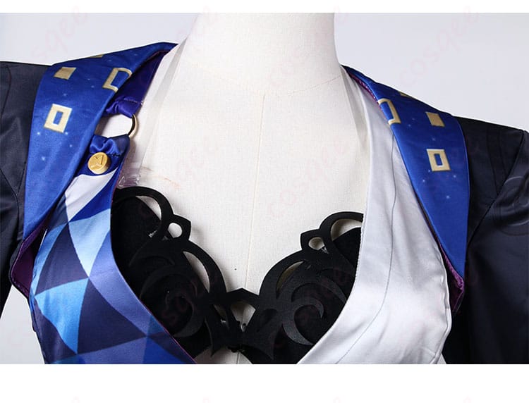 ジェイドコスプレ衣装の襟部分の装飾細部。高い再現度で細部までこだわり。