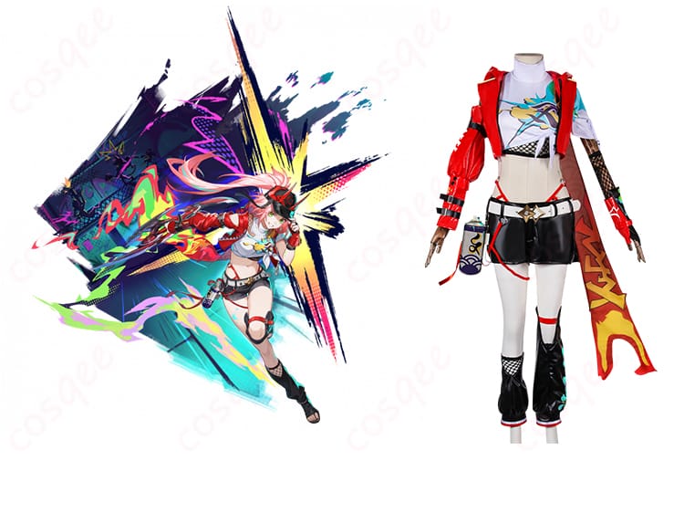 商品正面とキャラクターの組み合わせ画像 - 乱破(らんは)のスターレイルコスプレ衣装の正面をキャラクターとともに忠実に再現。ファン必見の高い再現度。