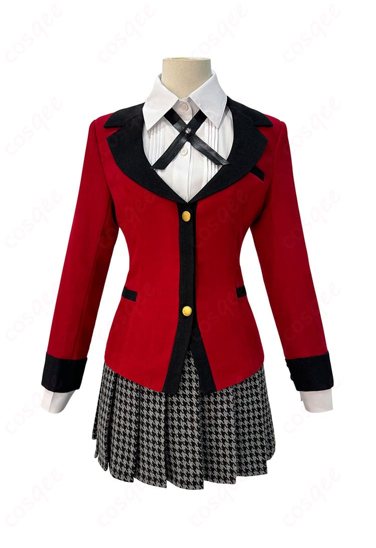 賭ケグルイ 蛇喰夢子 コスプレ衣装の正面装飾の細部。リボンと胸元の刺繍が美しく再現されています。