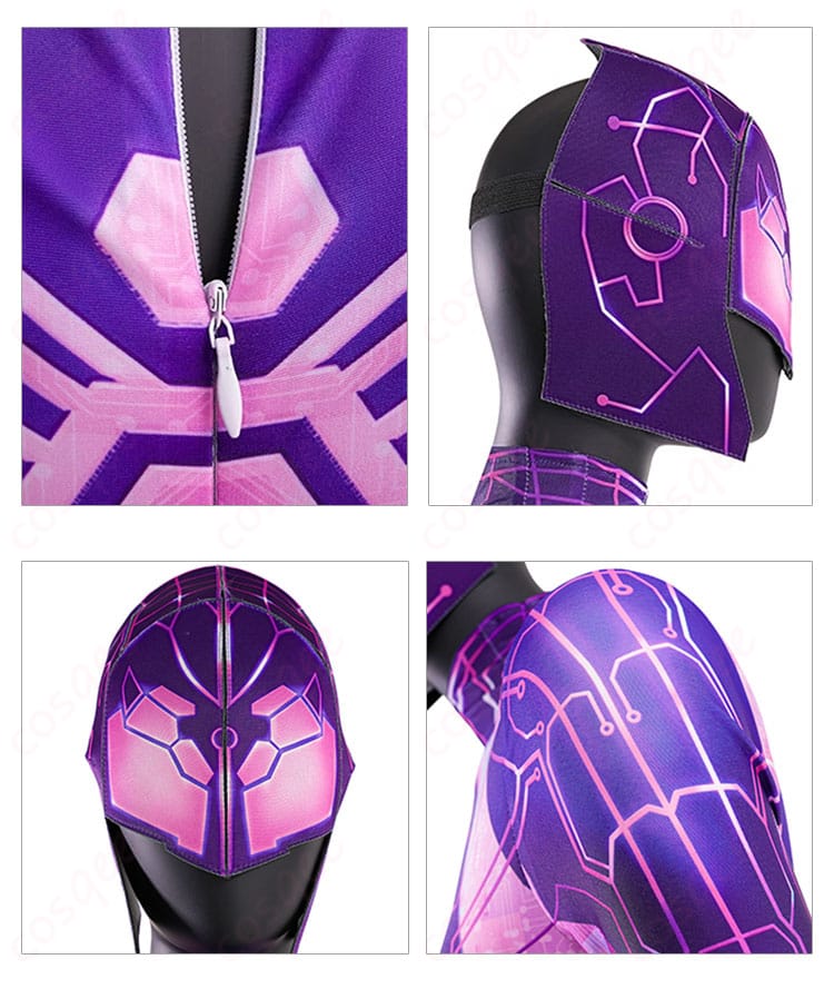 スパイダー・バイトコスプレ衣装の衣链、面具、肩装飾のディテール画像。細部までこだわった精密な作り。