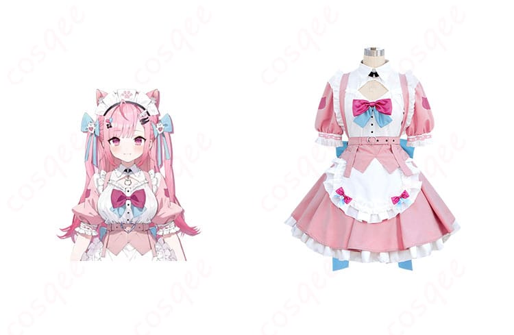 結城さくな コスプレ衣装 正面とキャラクターが一緒に写った画像。高忠実再現でキャラクターの魅力をそのまま再現。コスプレ衣装でキャラクターになりきろう!