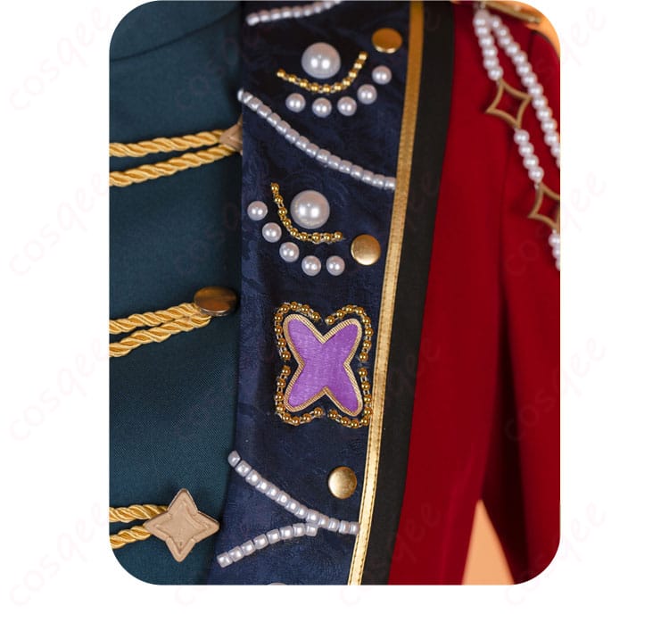 衣装の衣領部分の細部。華やかなデザインで、キャラクターの魅力を引き立てます。