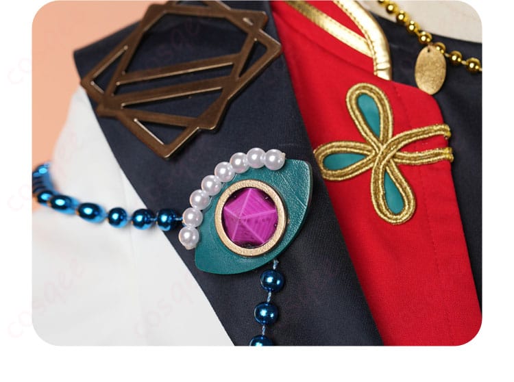 服装衣领装饰细节图:あんさんぶるスターズ!! 七種茨 コスプレ衣装 衣領の装飾ディテール、キャラクターの特徴を忠実に再現。