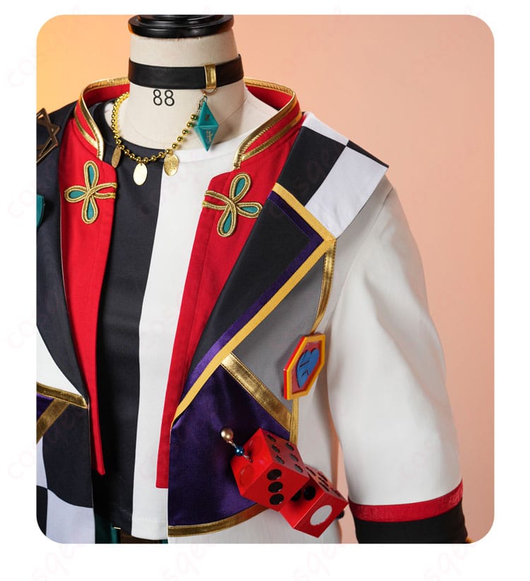 服装装飾詳細図:あんさんぶるスターズ!! 七種茨 コスプレ衣装 服の装飾ディテール、刺繍やアクセントのクオリティに注目。