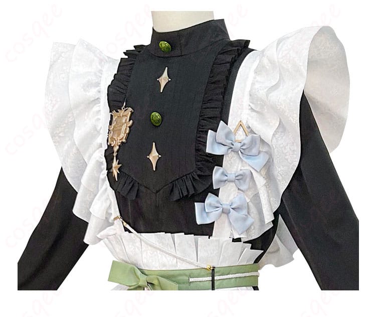 服装装飾の細部画像 - メイド服の刺繍と装飾が美しい