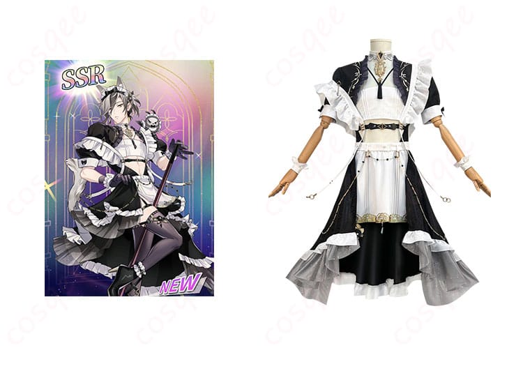 商品正面とレイのキャラクターイラストを組み合わせたコスプレ衣装の写真 - 高品質なメイド服コスプレ衣装、忠実再現