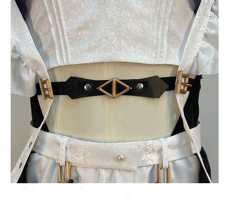 ウエスト装飾の詳細写真 - メイド服のウエスト部分の飾り、細部にわたる工夫