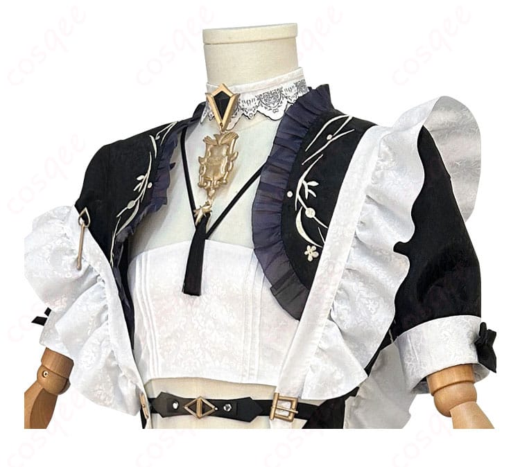 服装の襟飾りの詳細写真 - レイのメイド服の襟飾り、精緻な刺繍とデザイン