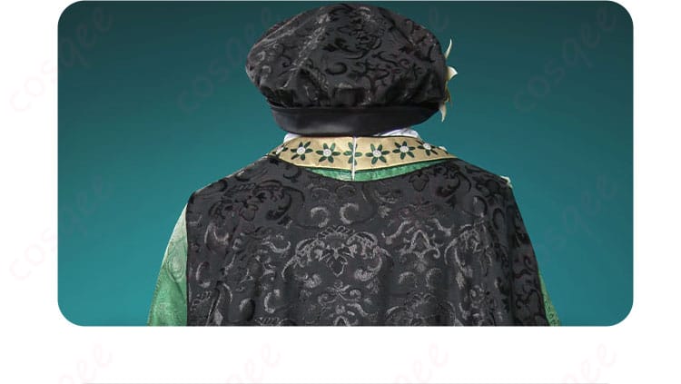 服装背面のディテール。衣装背面の細かなデザインと仕上がりをアップで表示。