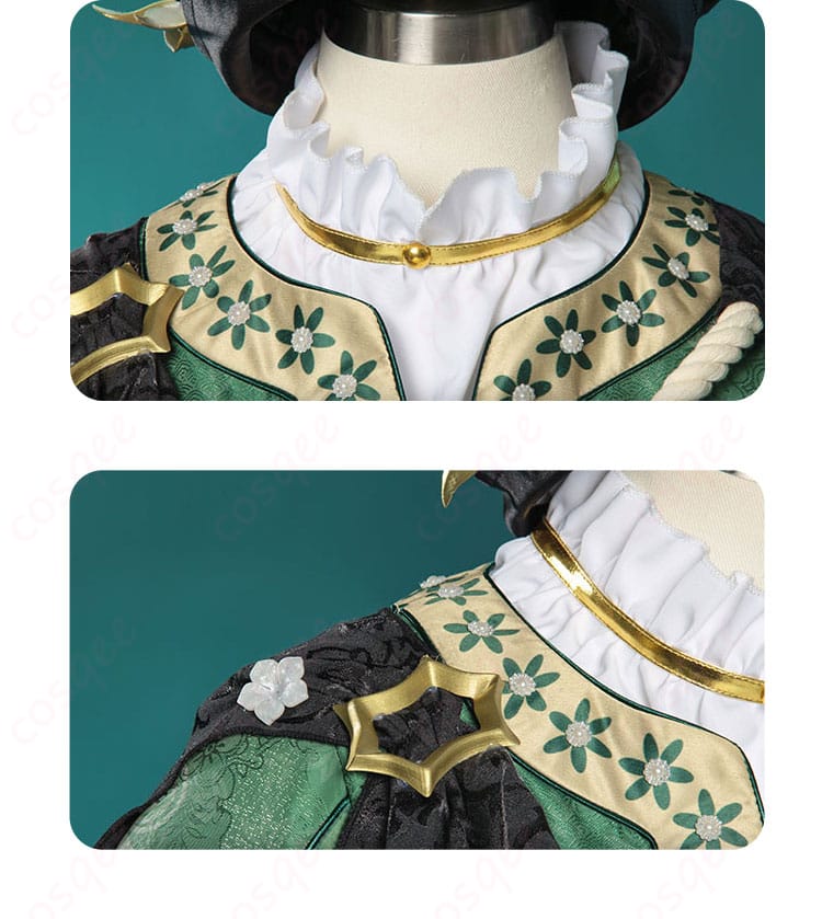 服装の襟と肩装飾のディテール。エミール衣装の重要なディテールを拡大して確認できます。