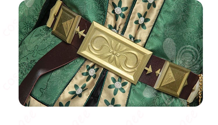 腰ベルト装飾のディテール。腰にあるベルトとその装飾を強調した画像です。