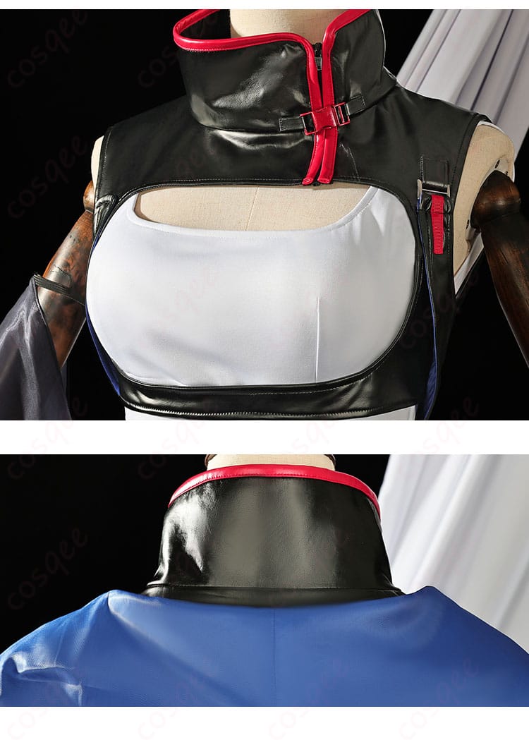 アークナイツ マルベリー コスプレ衣装 衣服の襟と背面の装飾細部。細かな刺繍やデザインが見て取れる。