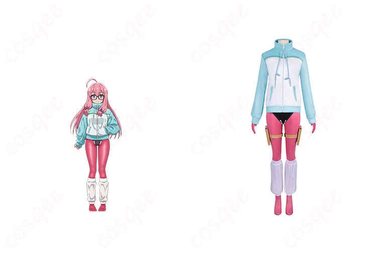 商品正面とキャラクターの合成画像。ニートくノ一となぜか同棲はじめましたの出浦白津莉コスプレ衣装の正面を確認できます。