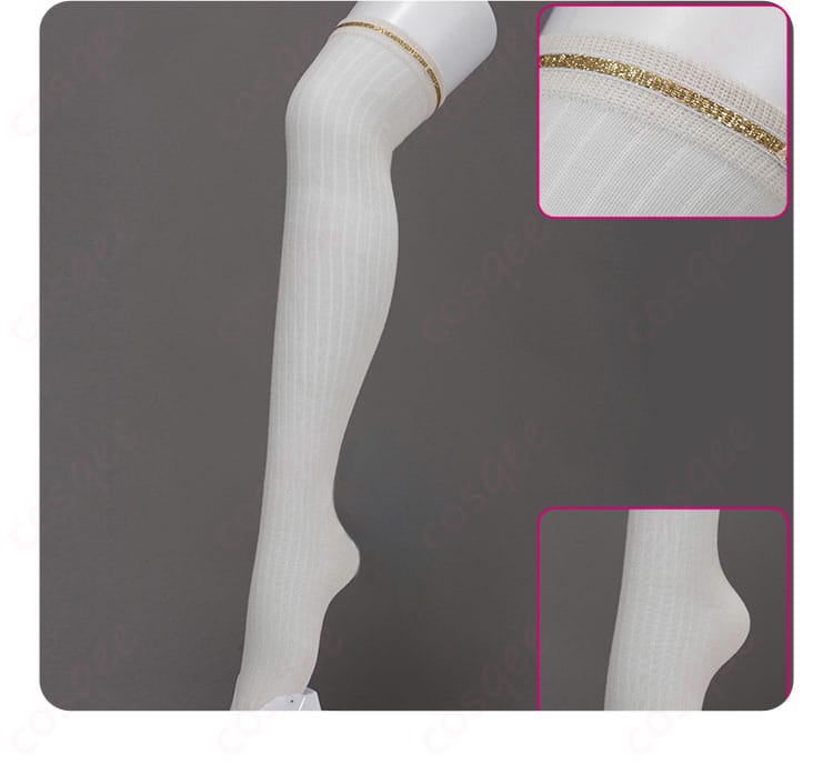 アイカツ! 星宮いちご コスプレ衣装の足元の腿袜装飾の細部。可愛いデザインと繊細なディテールが特徴です。