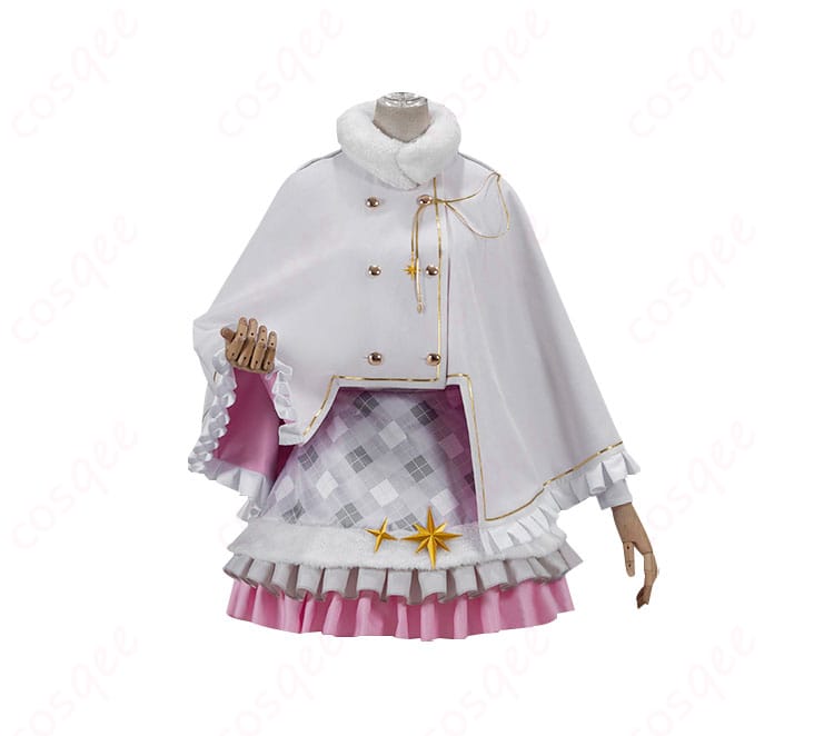 アイカツ! 星宮いちご コスプレ衣装 ホワイトポンチョの正面画像。スヌードやスカート、ポンチョの美しい仕上がりを確認。