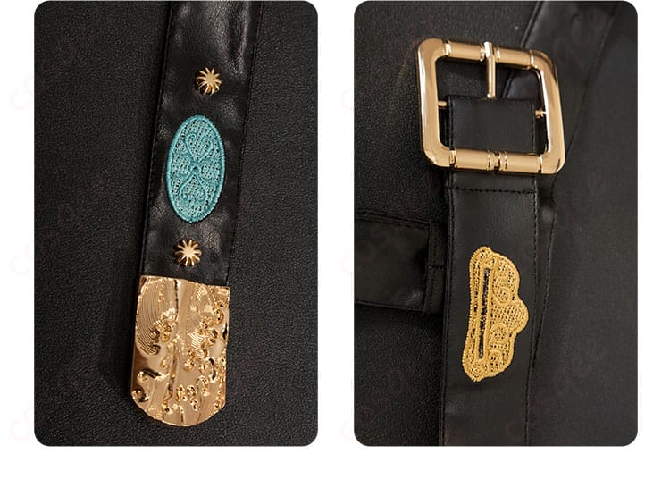 腰帯のディテール。コスプレ衣装「セイヤ」のデザインの特徴を強調。