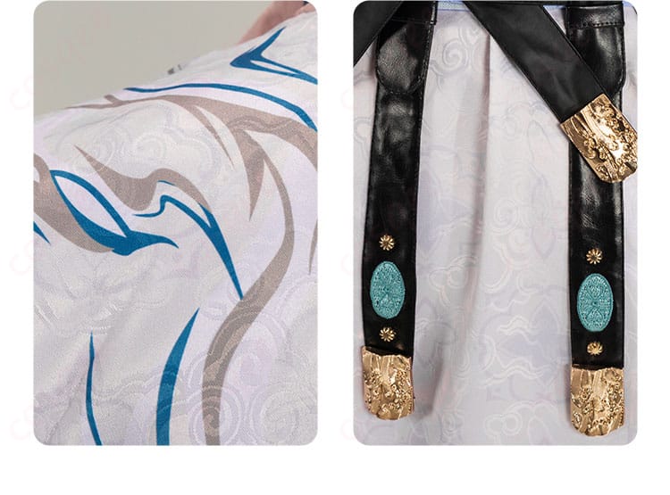 衣肩と腰飾りの装飾細部。コスプレ衣装「セイヤ」の全体デザインの一部。