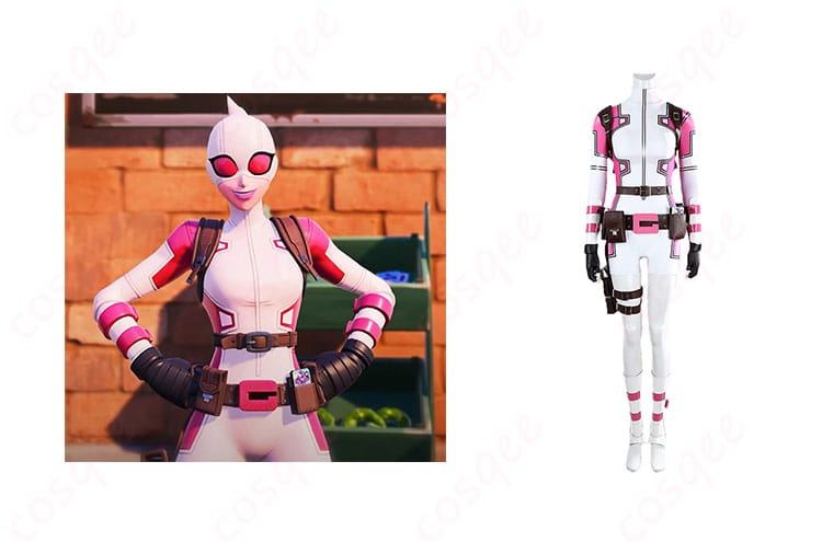 商品正面とグウェンプールキャラクターを組み合わせたコスプレ衣装