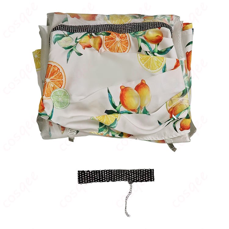 シトラスドレス コスプレ衣装 セット内容。シトラスドレスとチョーカーが含まれており、エアリス・ゲインズブールのコスプレに最適です。