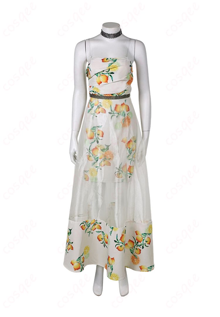 エアリス・ゲインズブール シトラスドレス コスプレ衣装 正面図。美しいディテールと高品質な素材で、ファイナルファンタジーVIIのキャラクターを忠実に再現。