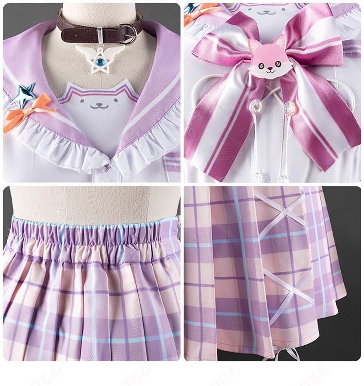 ホロライブ 博衣こより 制服コスプレ衣装 - 衣服の衣領、ネックレス、リボン装飾、スカートの詳細。可愛さ満点のデザイン。