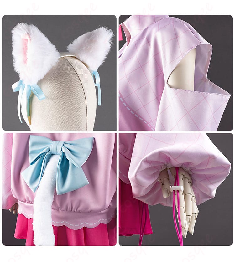 天王寺璃奈コスプレ衣装の頭飾り、肩袖、背面装飾、袖口の細部。こだわりのデザインが際立っています。