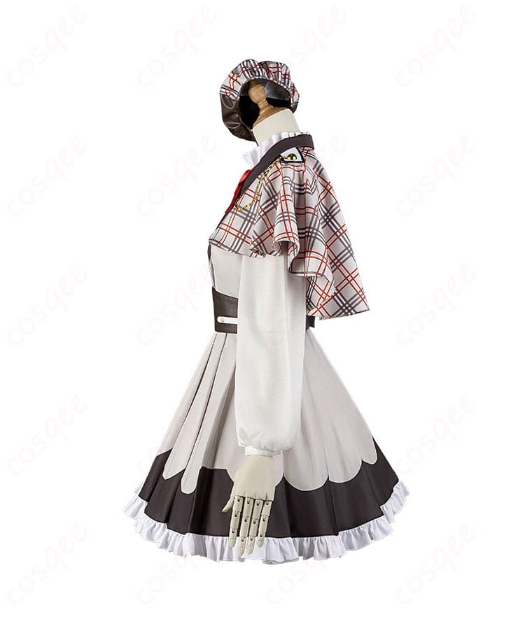 コスプレ衣装の左側詳細。上原歩夢の衣装の美しいディテールと装飾。