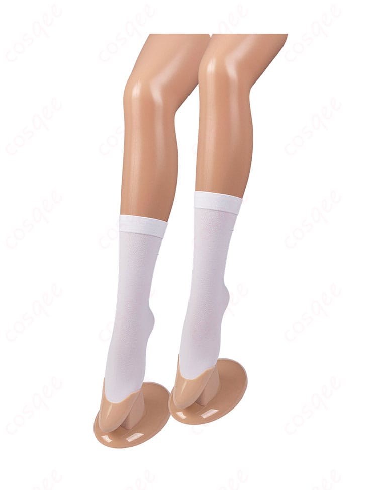 靴下の装飾の細部画像。三船栞子の衣装にぴったりな可愛い靴下の装飾がしっかり見えます。