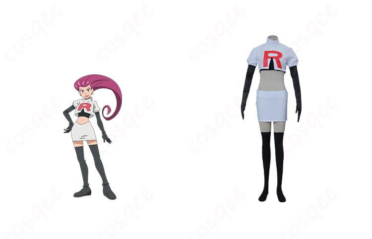 ポケモン ムサシ コスプレ衣装とキャラクター画像、リアルなデザインを再現した制服。