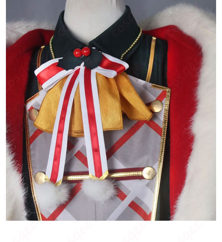 領結の装飾の詳細。コスプレ衣装における精緻な仕上げと可愛らしいデザイン。