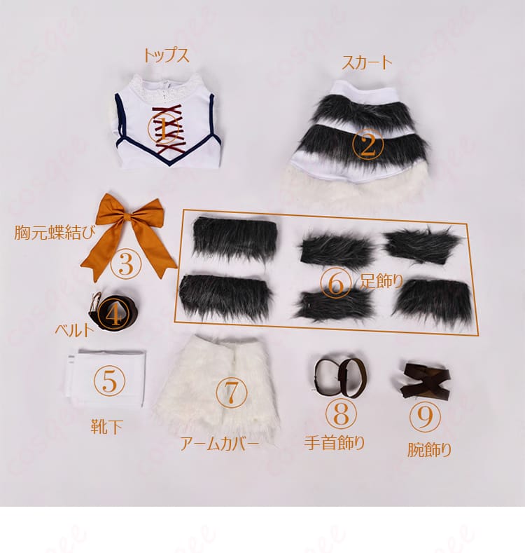 セット内容を展示する画像 - セツナ コスプレ衣装に含まれるアイテムをすべて展示。